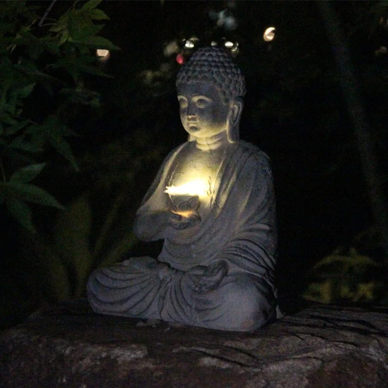 Outdoor Zen Lighting - 레진 불상 조각품 태양광 LED 조명