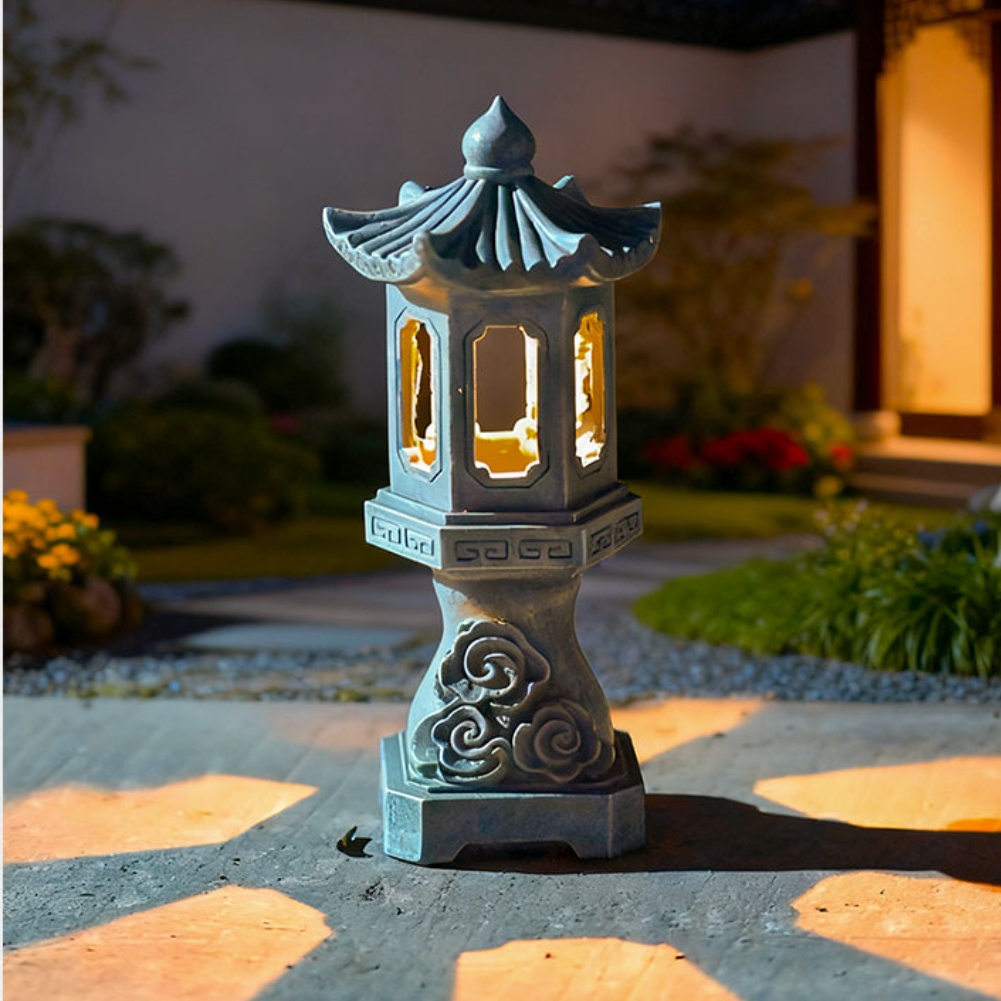 Outdoor Zen Lighting - 레진 소재의 젠 태양광 파고다 랜턴,