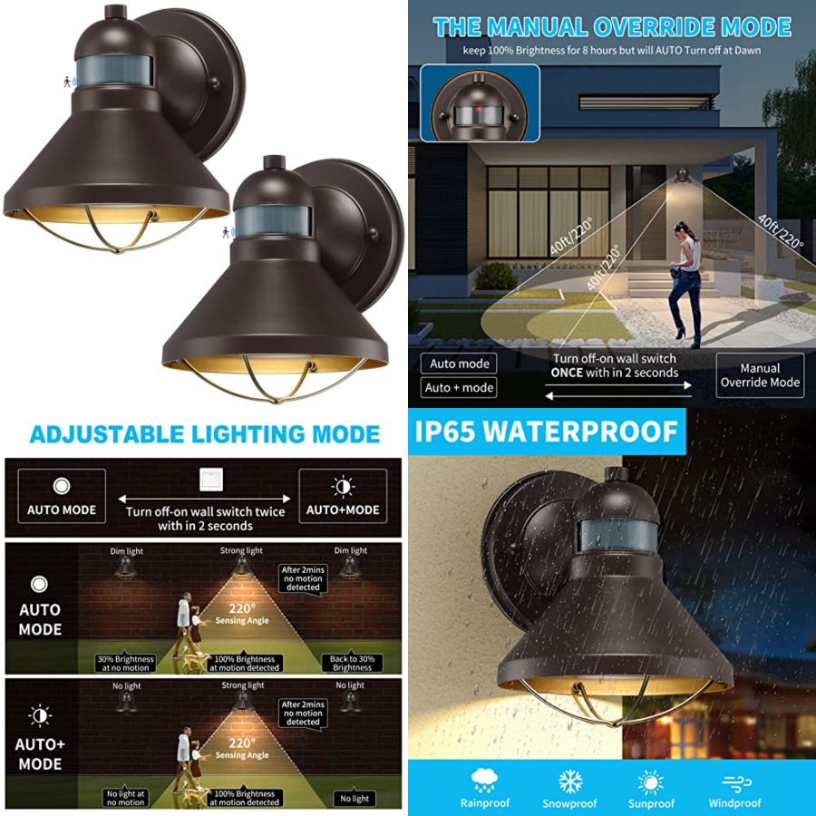 Outdoor Lighting Lanterns - 2팩 모션 센서 야외 LED 벽등,