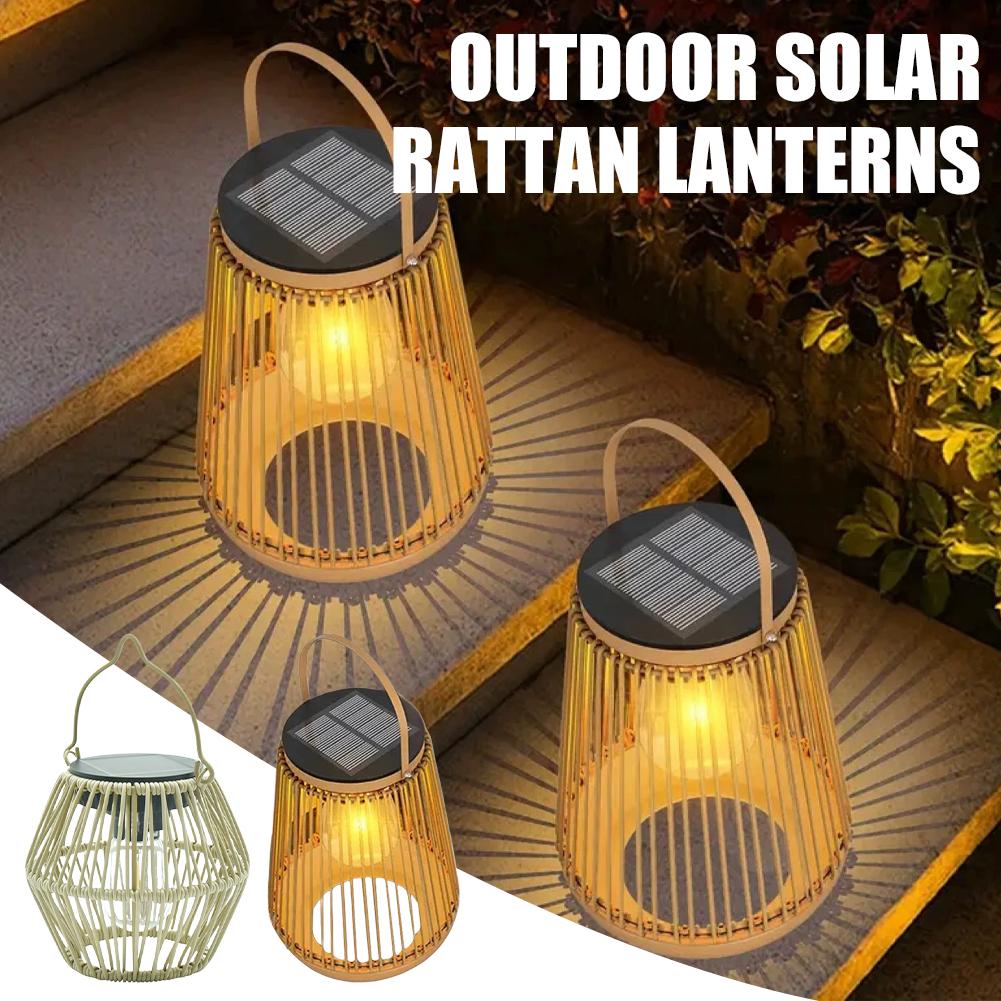 Outdoor Lighting Lanterns - IP65 방수 태양광 라탄 랜턴 걸이식