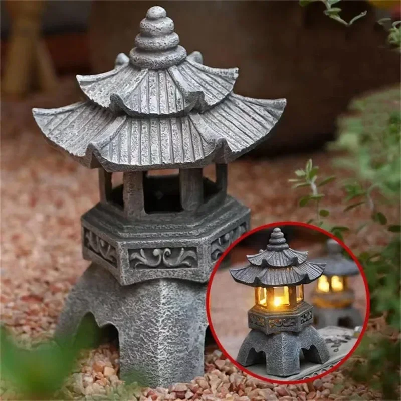 Outdoor Zen Lighting - 태양광 일본식 탑 랜턴 방수 야외