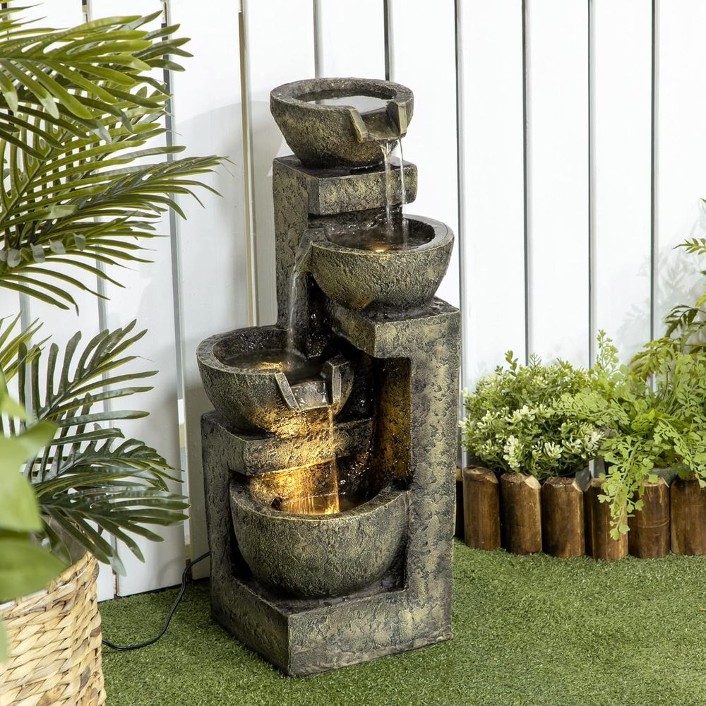 Outdoor Zen Lighting - 4단 석조 물담뱃대형 폭포, 조절 가능한