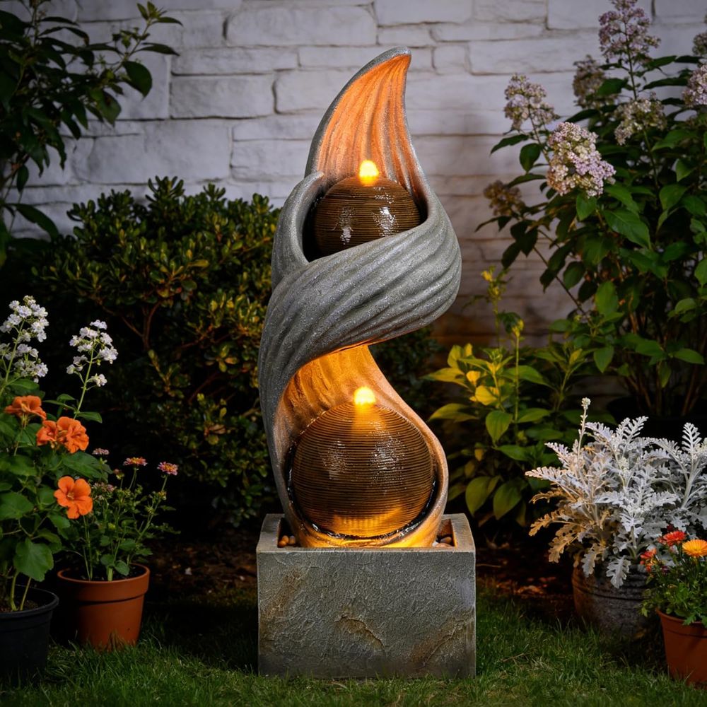 42.9인치 대형 야외 분수, 이중 구체가 있는 나선형 - Outdoor Zen Lighting 리뷰 및 가격