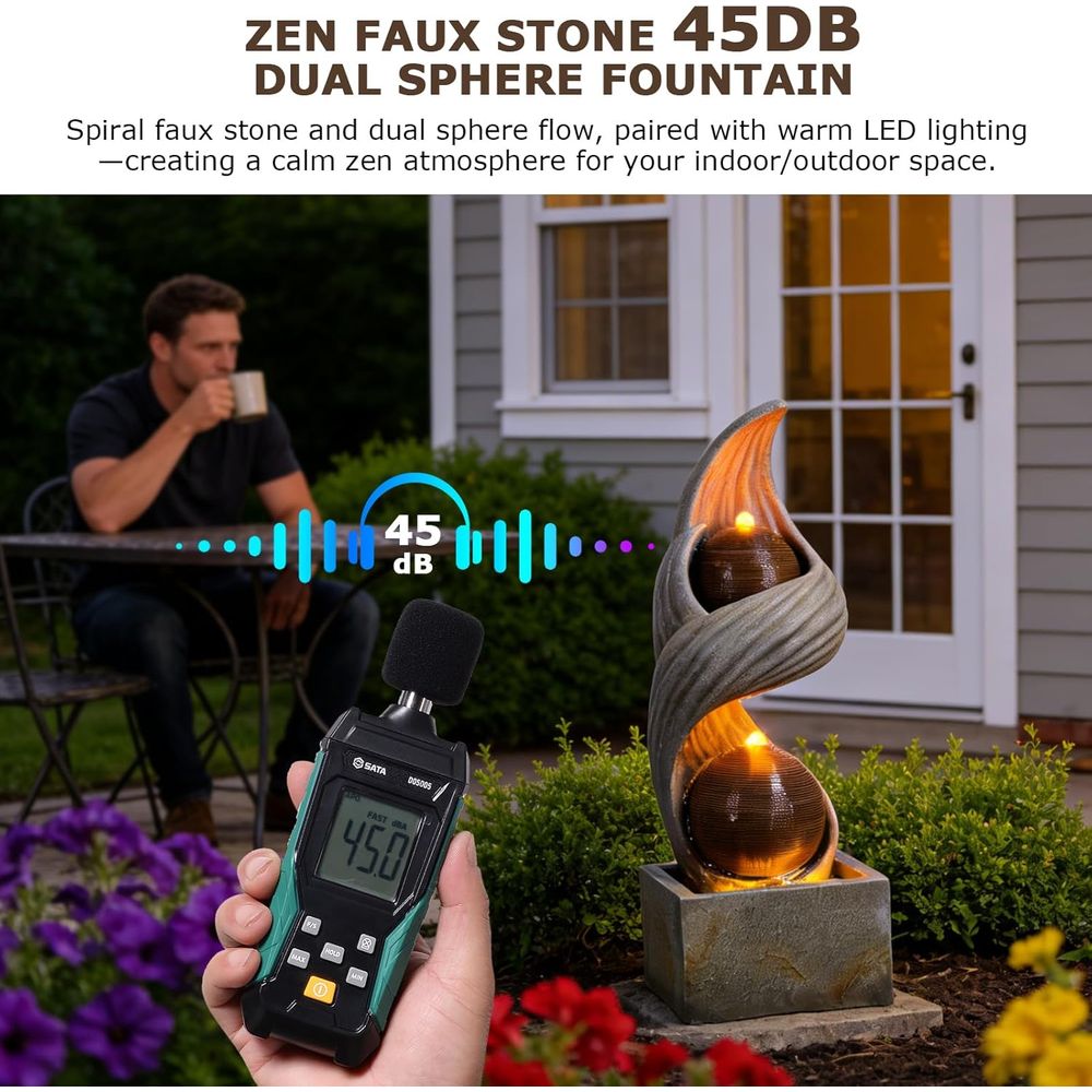 42.9인치 대형 야외 분수, 이중 구체가 있는 나선형 - Outdoor Zen Lighting 리뷰 및 가격