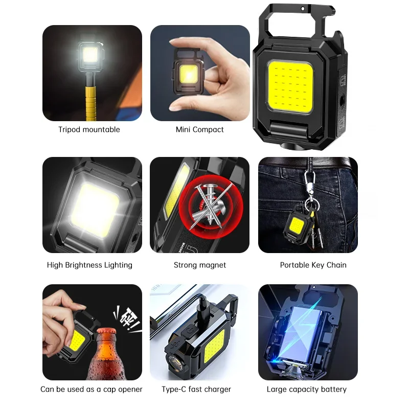 미니 손전등 키체인 라이트 COB 작업등 USB 충전식 - Outdoor Lighting Lanterns 리뷰 및 가격