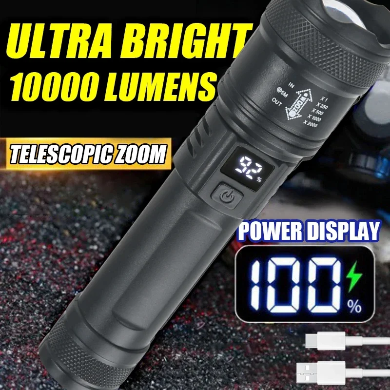 강력한 LED 손전등 배터리 디스플레이, USB 충전식 - Outdoor Lighting Battery Operated 리뷰 및 가격