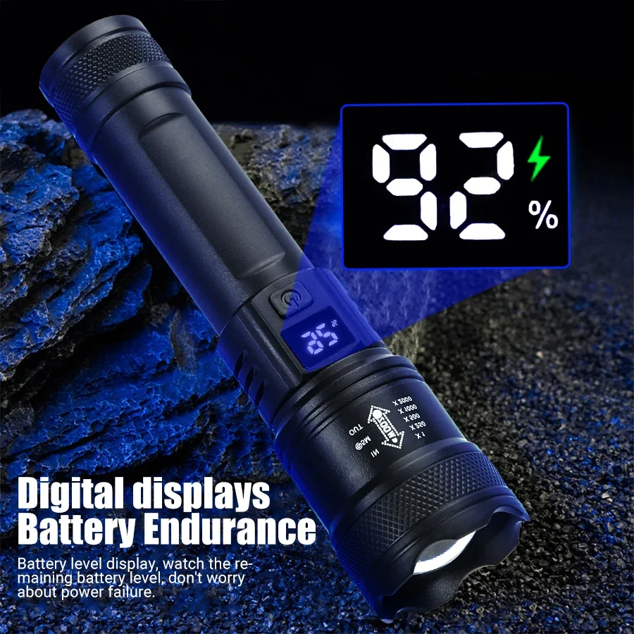 강력한 LED 손전등 배터리 디스플레이, USB 충전식 - Outdoor Lighting Battery Operated 리뷰 및 가격