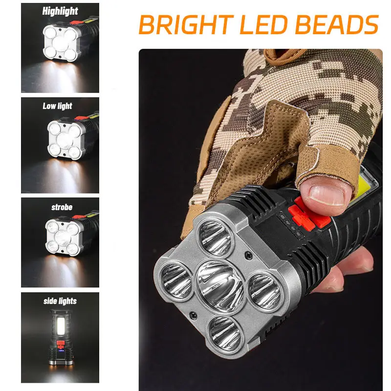 5 LED 고출력 LED 손전등 측면 조명이 있는 충전 - Outdoor Lighting Spotlight 리뷰 및 가격