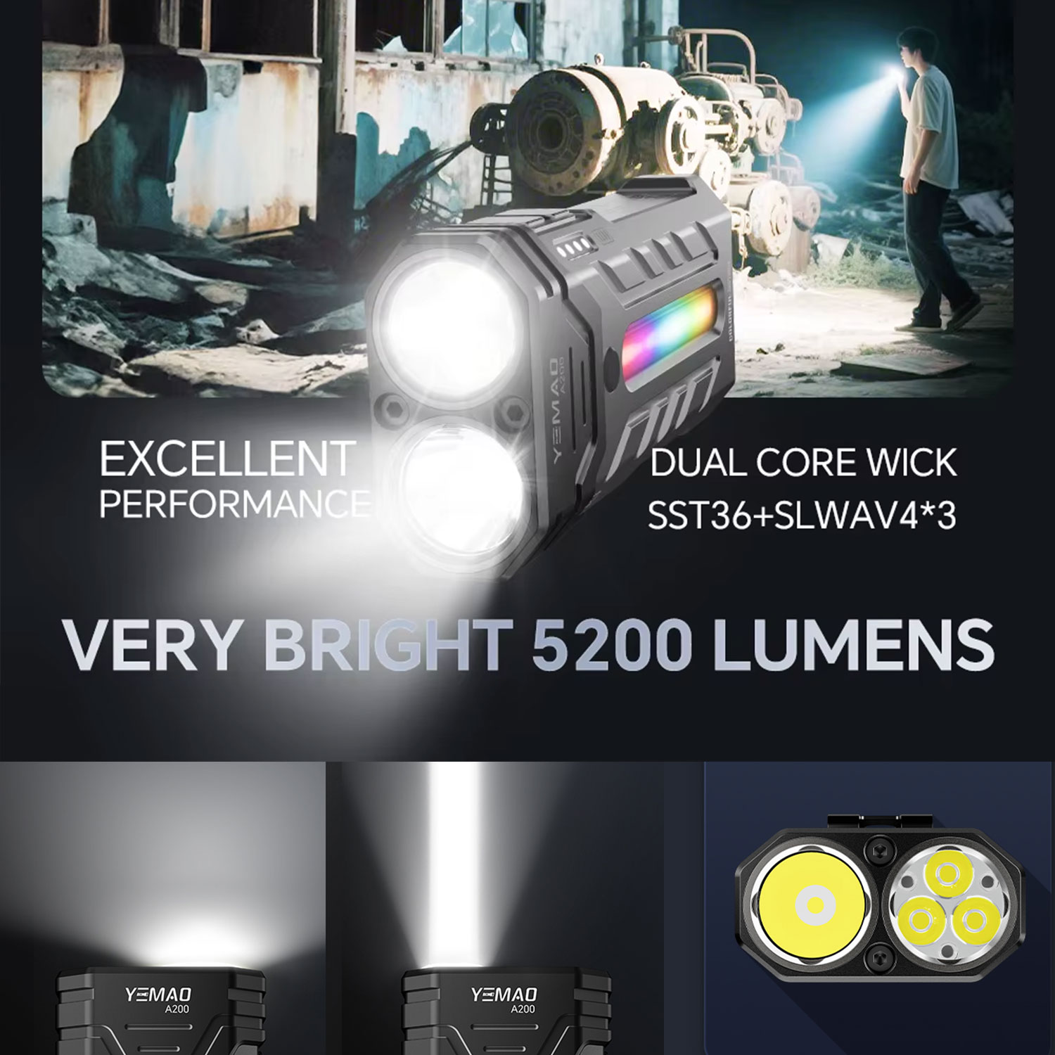 5200LM 혁신적인 다기능 휴대용 RGB LED 손전 - Outdoor Lighting Junction Box 리뷰 및 가격