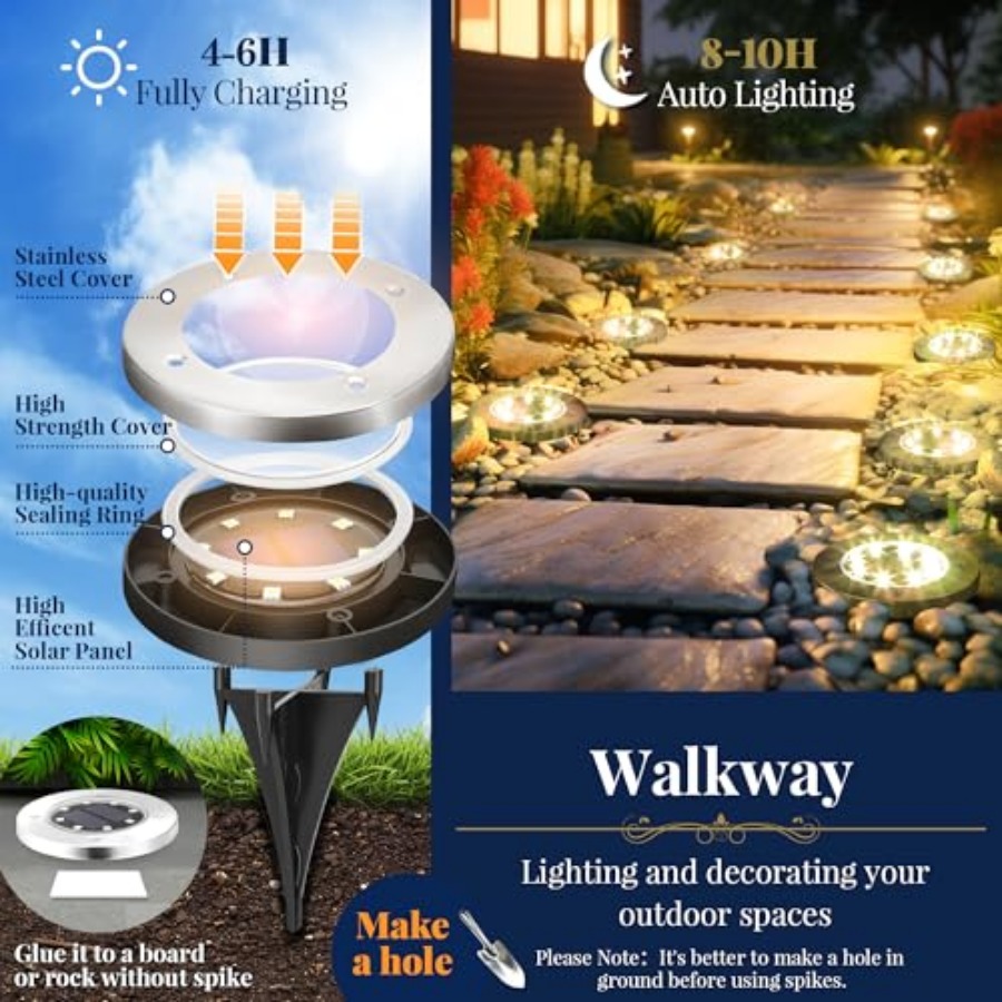 태양광 지상등 태양광 조명 야외 방수 8 LED 태양열 - Outdoor Lighting And Landscape 리뷰 및 가격