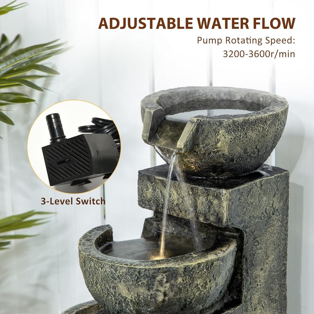 4단 석조 물담뱃대형 폭포, 조절 가능한 물줄기 및 L - Outdoor Zen Lighting 리뷰 및 가격